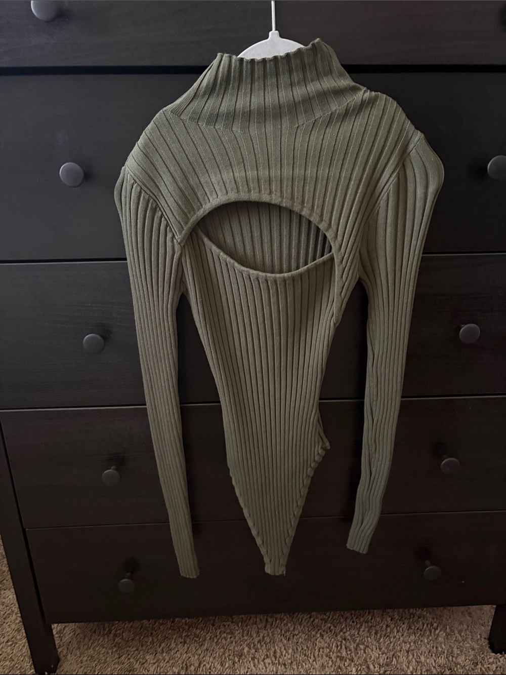Fashion Nova Olive Ribbed Cutout Turtleneck Bodysuit